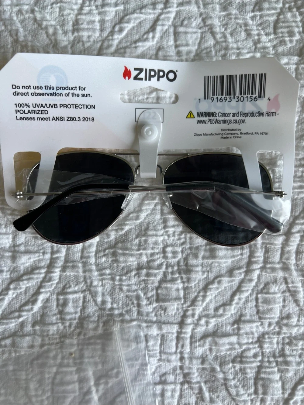 Zippo Polarized Aviator Sunglasses - Silver Frame, Black Lenses Unisex